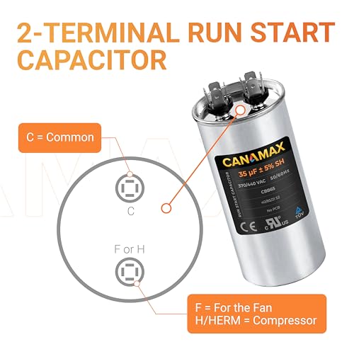 35 uF 35 MFD ± 5% 370-440 VAC CBB65 (3~80 uF Options Available) Volt Multi-Purpose Motor Run Round Capacitor - Compatible with AC Motor Run Fan Start Heat Pump Condenser Straight - UL Certified