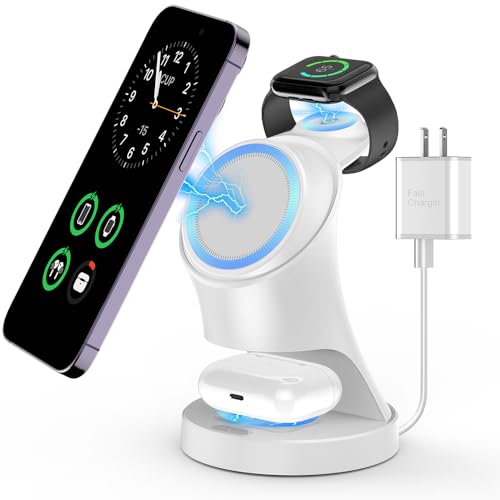 Streamline Wireless Charger, Magnetic 3 in 1 Charging Station for Magsafe iPhone 15/14/13/12/Pro/Plus/Pro Max, 5W Charger for Magsafe Apple Watch9/8/7/6/5/4/3/2/SE, for Airpods3/2/Pro