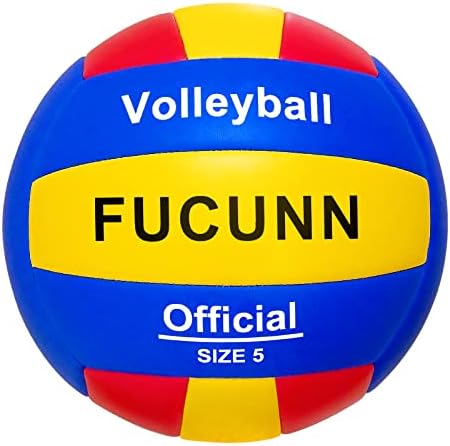 FUCUNN Volleyball Official Size 5,Soft Indoor Outdoor Volleyballs for Beginner,2.7mm PU Leather,Training Volleyball for Kids,Teenager - Blue Yellow Red