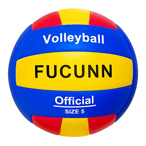 Fucunn Volleyball Official Size 5,Soft Indoor Outdoor Volleyballs For Beginner,2.7Mm Pu Leather,Training Volleyball For Kids,Teenager - Blue Yellow Red #TOP2