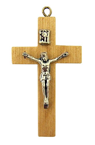 Price comparison product image Religious Gifts Silver Tone Jesus Christ Corpus on Wood Cross Crucifix Pendant
