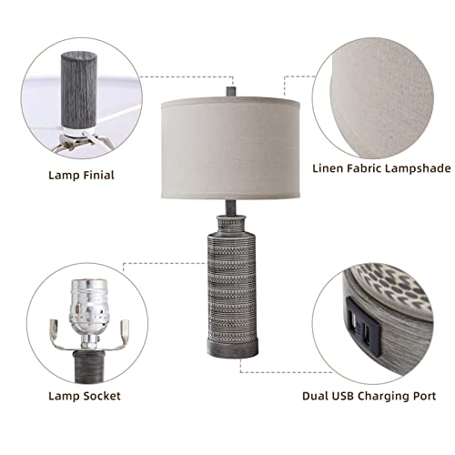 Set Of 2 Farmhouse Table Lamps For Bedroom Bedside, 3-Way Dimmable Touch Ceramic Lamp With Dual Usb Ports, Rustic Retro Bronze Decor Desk Lamp For Living Room End Table Entryway, 2 Bulbs Included #TOP4