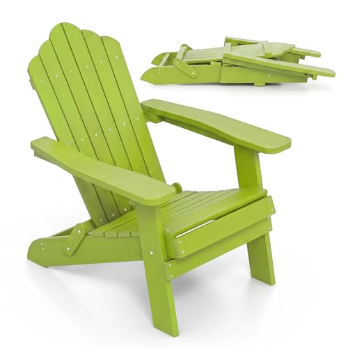 COSTWAY Adirondack Stuhl klappbar wetterfester Adirondack Chair aus Kunststoff Gartensessel mit hoher Rückenlehne & Breiten Armlehnen für Garten Terrasse 180 kg Tragfähigkeit (Grün)