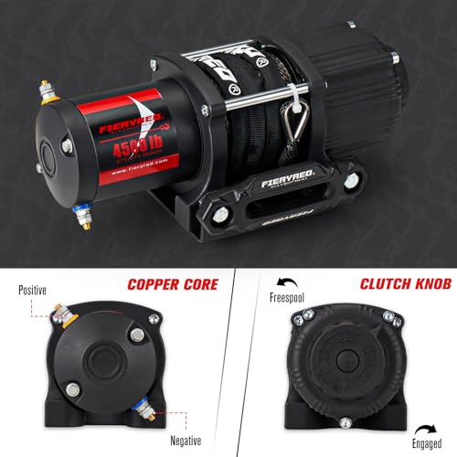 FIERYRED ATV/UTV Winch 12V 4500 lb Electric Winch with Synthetic Rope, with Wireless Remote Control Hawse Aluminium Fairlead & Mounting Bracket, Waterproof IP67