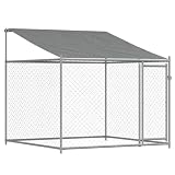 Gecheer Hundezwinger mit Dach und Tür Grau 4x2x2 m Verzinkter Stahl, Hundezwinger Freilaufgehege für große Hunde Garten Camping Outdoor