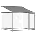 Gecheer Hundezwinger mit Dach und Tür Grau 4x2x2 m Verzinkter Stahl, Hundezwinger Freilaufgehege für große Hunde Garten Camping Outdoor