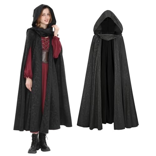 [神併良品] マント コスプレ 神秘 荘厳 ゴシック風 フード付き暗紋生地 ロングマント ハロウィン コスプレ用(黒, M)（Amazon）