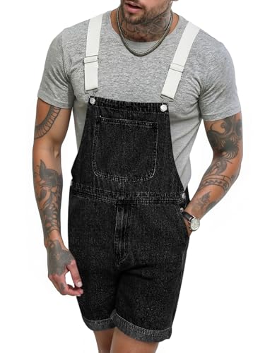 Runcati Mens Denim Shorts Bib Overall Jean Coveralls Fashion Adjustable Strap Hippie Summer Jumpsuit