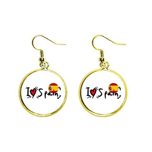 Pendientes de gota España con diseño de corazón y palabra de amor dorados para mujer
