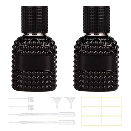 2 Pack 30ml Perfume Spray Bottles Empty, Refillable Glass Fine Mist Atomizer, Portable Travel Perfume Atomizers Fragrance Containers Sprayer for Cleaning, Essential Oils, Liquids (Black)