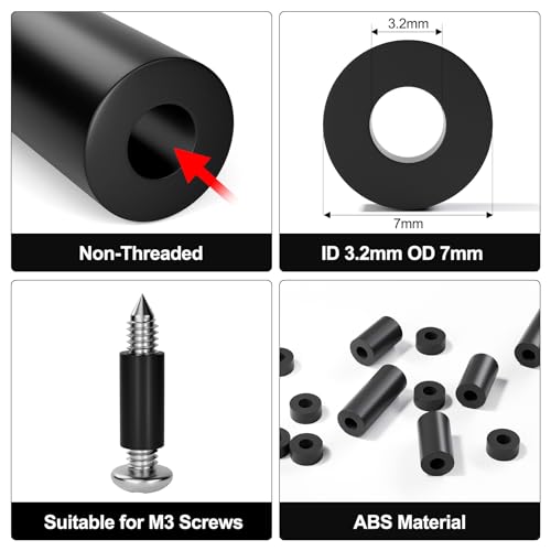 Image of Exqutoo Black ABS Round Washers ID 3.2mm,OD 7mm, 3mm 5mm 6mm 8mm 10mm 15mm 18mm 20mm 25mm Length, Assortment Kit, Non-Threaded, Suitable for M3 Screws Hardware Spacer Bracket