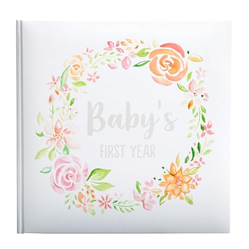 Kate & Milo Floral Baby's First Year Memory Book, Baby Milestones Photo Album, Trendy Baby Girl Gift 9x9x0.5 Inch (Pack of 1)