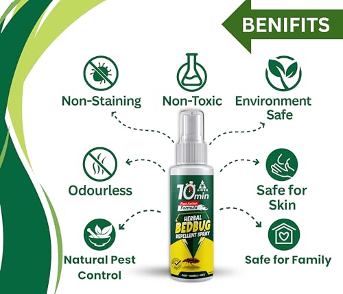 Image of Amish Herbal Bedbug Spray 100ml | Powerful Bed Bugs Repel Spray for Bed, Mattress & Furniture | Organic Khatmal Repellent for Home | Odorless Herbal Pest Control