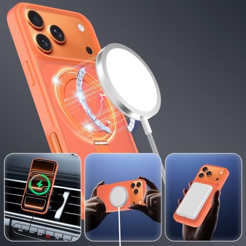 Image of AIBEX Back Cover for Apple iPhone 17 Pro MagSafe Compatible with OStand Ring Kickstand Magnetic Metal Alloy Ring | Wireless Charging | Slim Thin Scratch Resistant Armor | Protective Case - Orange