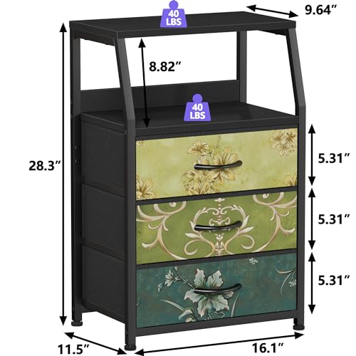 image for Furnulem Retro Night Stand with 3 Drawers and 2-Tier Shelf, Small Nigh