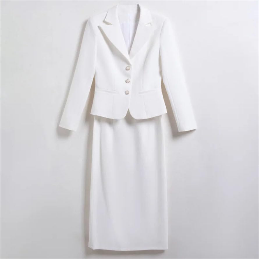 Women Formal Business Office Skirt Set Slim Single Breasted Blazer Midi Pencil Skirt Two Piece Suits3