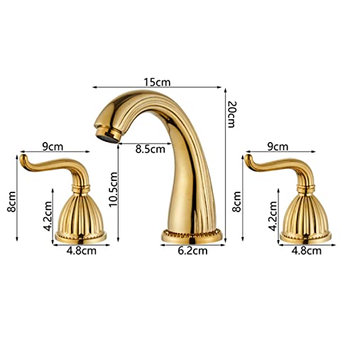 Mitigeur rétro or à 3 trous pour vasque de salle de bain