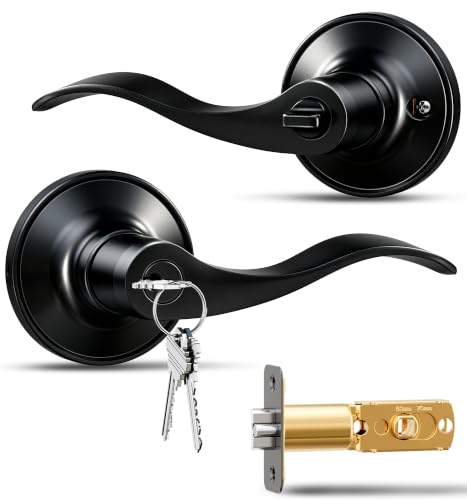 Veise Keyed Entry Door Lever, Door Handle with Lock and Keys, Matte Black