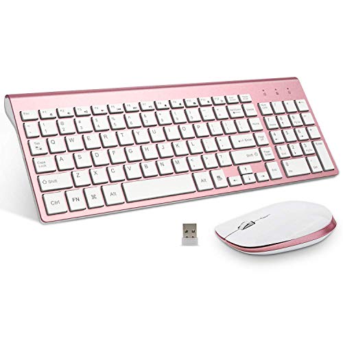 FENIFOX Wireless Keyboard and Mouse Combo,Full Size Quiet US Layout Slim Travel Compact Compatible with iMac MacBook PC Laptop Tablet Notebook Windows10 (Rose Gold) (Renewed)