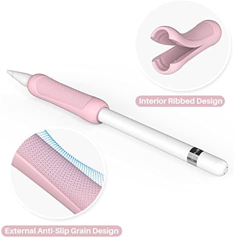 NIUTRENDZ Silicone Grip for Apple Pencil 1st Generation Accessories 3 Pack Ergonomic Design Sleeve Protective Case Cover Holder with Cable Adapter Tether (White, Purple, Pink)