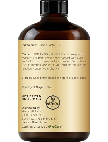 Handcraft Blends Cold-Pressed Organic Castor Oil in Glass Bottle with Lash Brushes - 4 Fl Oz - 100% Pure and Natural - Premium Grade Carrier Oil for Hair Growth, Eyelashes and Eyebrows - Hair and Body - Thumbnail 3