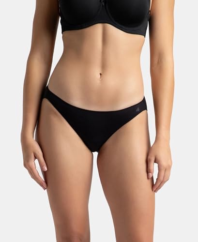 Image of Jockey 1803 Women's Medium Coverage Micro Modal Elastane Stretch Bikini with Concealed Waistband and StayFresh Treatment (Pack of 2) Black & Skin XXL