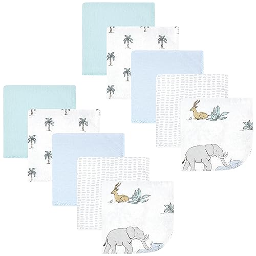 Image of Hudson Baby Unisex Baby Flannel Cotton Poly Washcloths, Boy Safari World 10-Pack, One Size