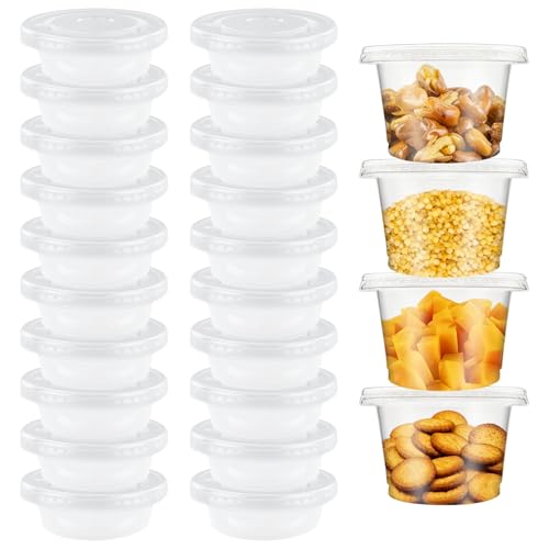 REBECCAGIBSON Lot de 50 boîtes de rangement en plastique avec couvercle 150 ml, réutilisables pour aliments transparents, idéales pour sauces, crèmes, assaisonnements, soupes
