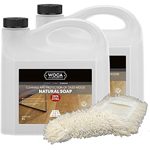 Jabón natural para suelos de madera de 6 litros con fregona de WOCA Cover