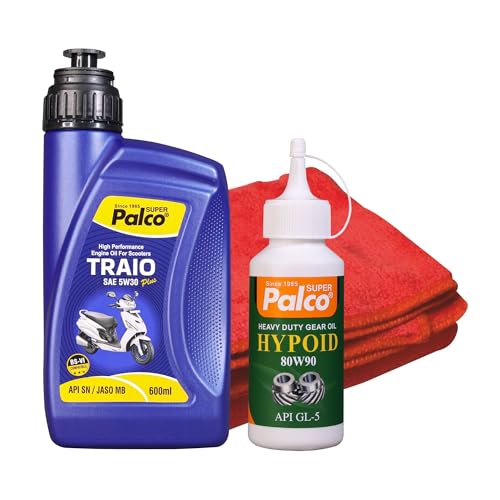 Image of PALCO Traio Plus 5W30 Engine Oil 600ml & Hypoid 80W90 Gear Oil 120ml With Microbiber (Available color) for Gearless Scooty Synthetic Engine oil for Bike High Performance BS-6 Reduces Wear & Sludge