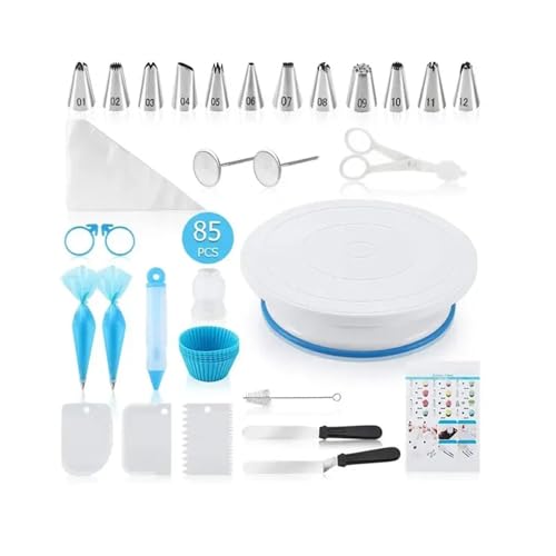 85-Piece Cake Decoration Set: Premium Baking Tools with Piping Nozzles & Rotating Turntable for Creative Baking