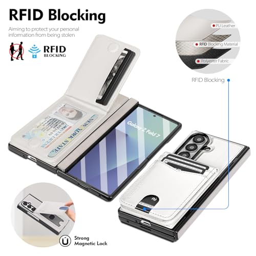SkyEagle Compatible with Magsafe Detachable Magnetic Samsung Galaxy Z Fold 7 Phone Wallet Case with Card Holder | Built-in Screen Protector | Kickstand | RFID Blocking | PU Leather Cover |White by SkyEagle - Used condition - Image 3