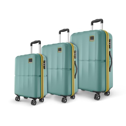 Image of Safari Genius Theo 8 Wheels Set of 3 (Cabin + Medium + Large) Trolley Bags, Hard Case Polycarbonate, 360 Degree Wheeling Luggage, Suitcase for Travel, Trolley Bags for Travel, Sage Green