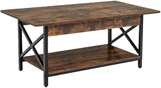 Multigot 2-Tier Coffee Table, Industrial Wooden Center Snack Tea Table with Storage Shelf & X-Shape Metal Frame, Rectangular Cocktail Sofa Side Table for Living Room Bedroom (Rustic Brown)