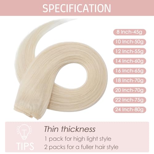 Silk-co Hair Extensions Clip in Hair Extensions 10inch Real Human Hair 100% Remy Straight Hair Extension #70 Bleach White -Basic Thickness-Thin Weft- 8 Pcs 50g - Image 2