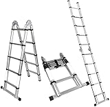 Magshion A-Frame Aluminum Ladder Telescopic Extension Tall Multi Purpose EN131 (14.44 FT)