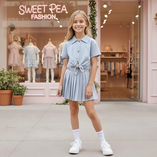 Image of HIHA Girls 3 Piece Outfit Cami Crop Tops Skirt Set with Button Down Shirts Size 6-12