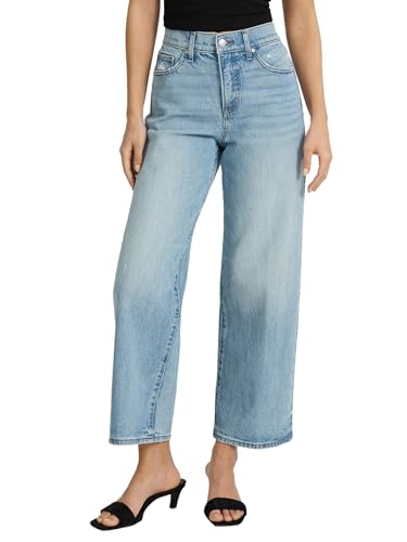 EXPRESS Women’s Wide-Leg Ankle Jeans – High Waisted Stretch Denim – Light Wash