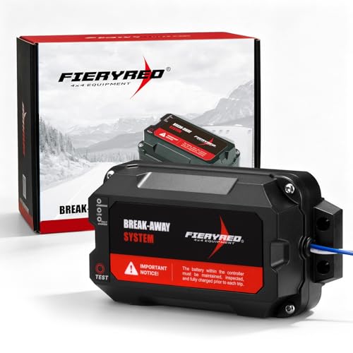 FIERYRED Test-Button Trailer Breakaway Kit with LiFePO4 Battery and Charger Integrated 4AH Battery Emergency Break-Away Controller LED Indicator