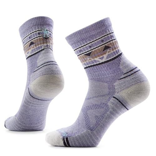 Smartwool Womens Hike Light Cushion Zig Zag Valley Mid Crew Socks Chalk Violet Medium