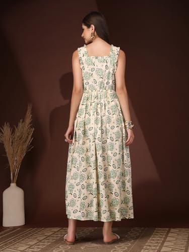 Image of Dress for Women | New Rayon Floral Printed Flared Maxi Dress for Women & Girl's