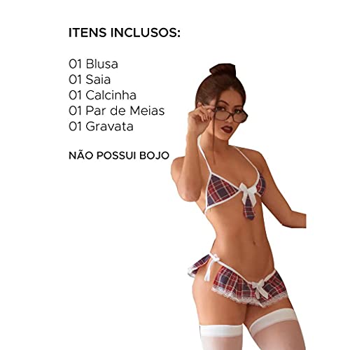 Fantasia Sexy Mini Universitária Lingerie Colegial Sensual (Único 36-42, Azul)