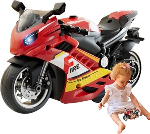 Image of FEXXA Police Motorcycle Toy - Pull Back Motorcycle Toys, Tiny Gift with Music Lighting, Latte Motorcycles Toy for Kids Boys Age 3-8 Year Old [Multicolor] (Sport Bike-RED)