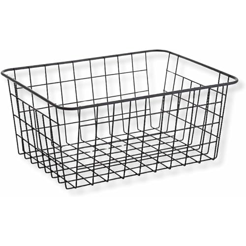 PARENCE.- Cesta de almacenamiento de metal - Organizador rectangular 32x25x14 cm - Cesta de almacenamiento multiusos para baño, oficina, cocina y decoración - Acabado mate