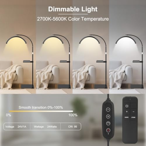 Image of Half Moon LED Floor Light with Tool Tray for Lash Techs, Eyelash Extensions, Estheticians, Skincare, Nail Art, Tattoo Artists, Home & Office - Professional Shadow-Free Lamp | Dimmable (Remote)