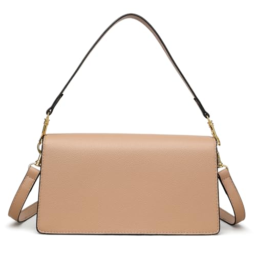 Image of Diva Dale Signature Canvas Shoulder Bag, Brown Leather with Monogram Pattern, Gold Hardware, Adjustable Strap