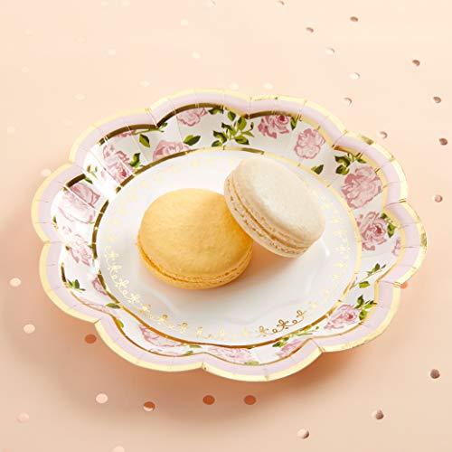 Kate Aspen Vintage Floral Tea Party 7 inch Pink (Set of 16) Premium Decorative Paper Plates - Perfect for Weddings, Bridal Brunches, Bridal Showers, Baby Showers