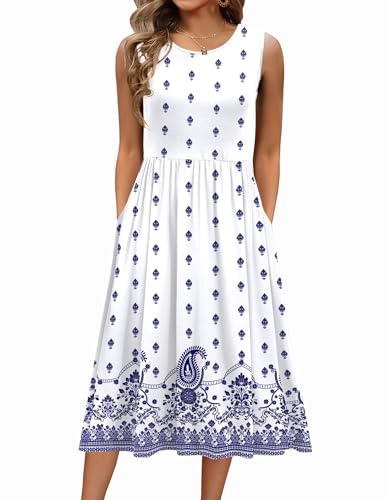 Image of Zeagoo Women's Summer Tank Midi Dress with Pockets Floral Sleeveless A-Line Casual Loose T-Shirt Dresses Beach Sundress 2026