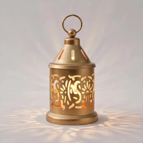 Image of Nutech Decor Hanging Metal Candle & Tealight Holder Lantern Set With LED Candle - Decorative Golden Vintage Lanterns for Home, Living Room, Dining Table, Balcony, Garden & Festival Gifting (Pack of 1)