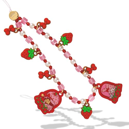 Sonix x Sanrio Beaded Phone Charm | Beaded Wristlet, Universal Phone Strap, and Detachable Cell Phone Lanyard with Silicone Charms | My Melody x Strawberry Shortcake